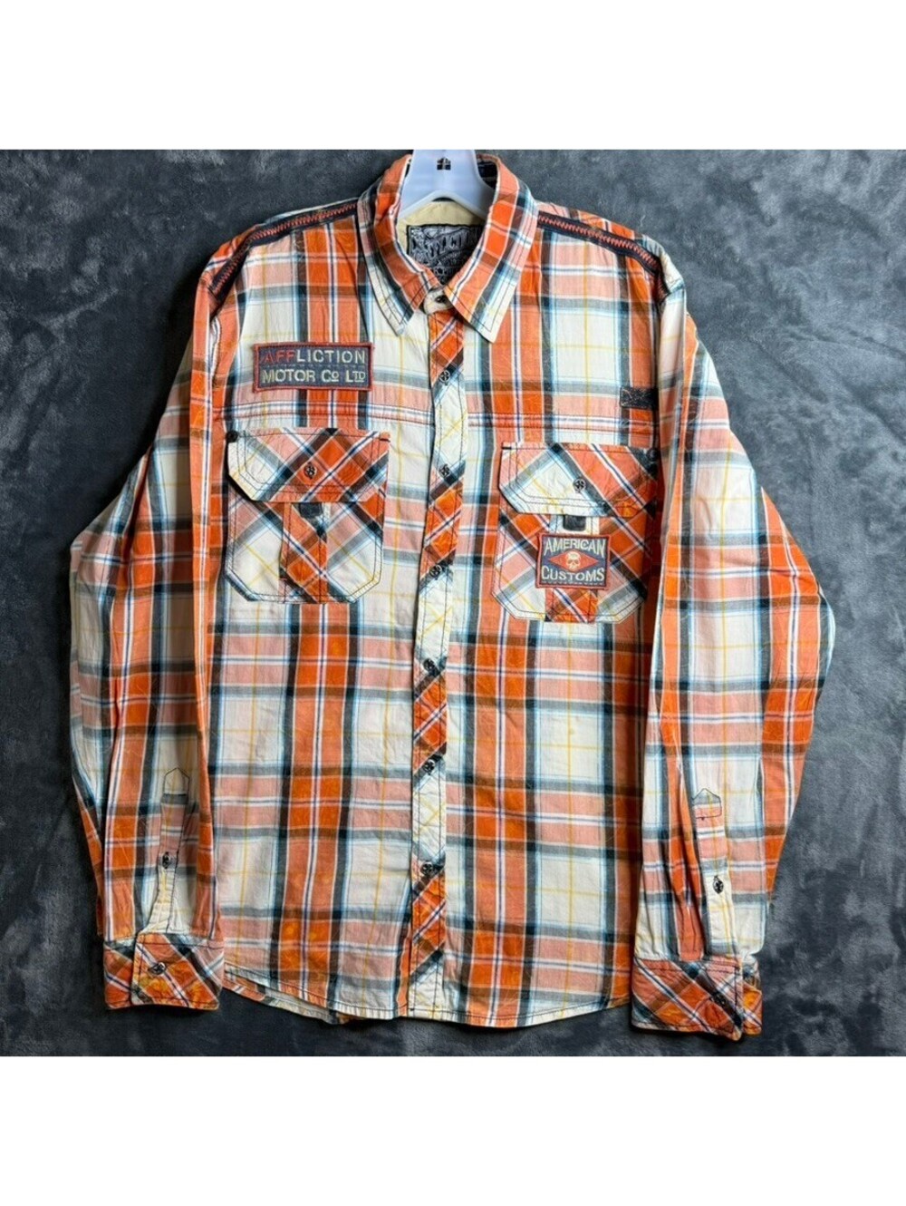 Affliction Plaid Shirt Men XL Cotton Button Up Black Premium Limited Edition